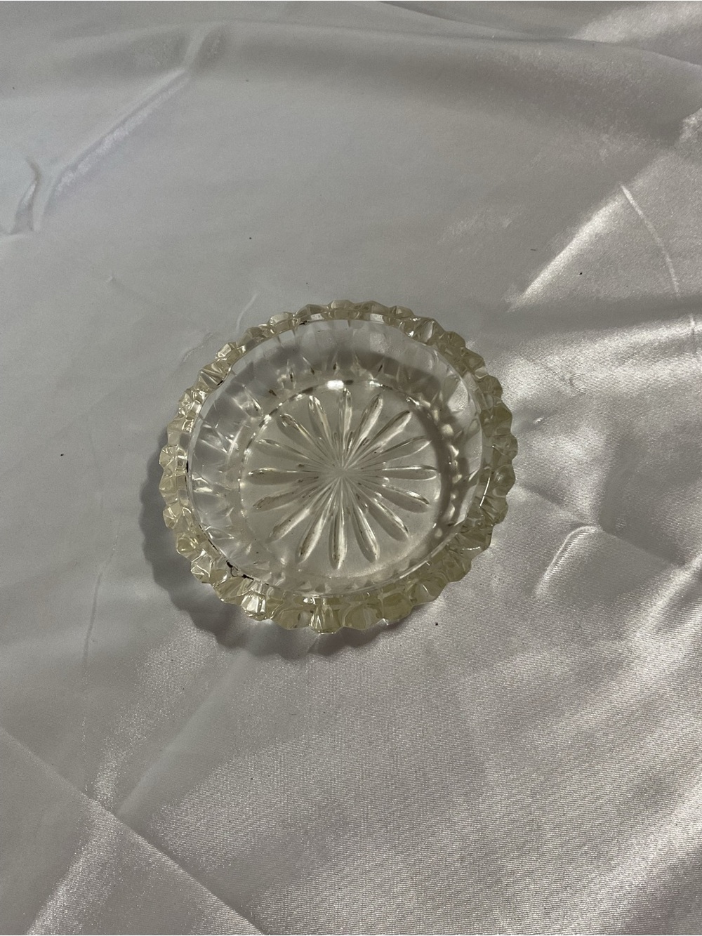 Cut Glass Candy Dish - Clear with Pale Yellow Tint